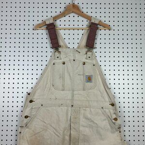 Carhartt Overall 38x30 Duck Bib Canvas Double Knee Work Faded Cotton Khaki 90s‎
